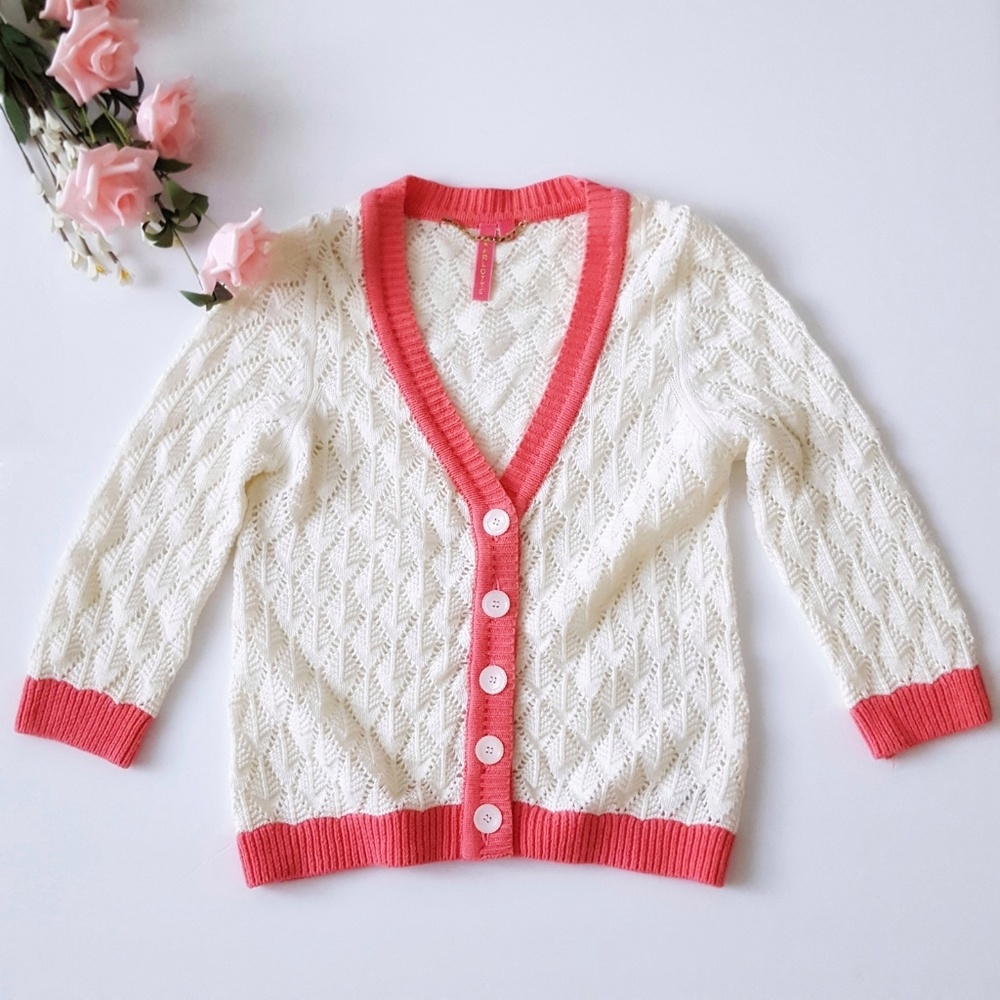 Anthropologie Charlotte Tarantola Pink Trimmed Cardigan